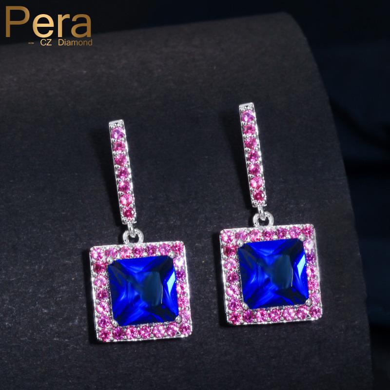 

Dangle & Chandelier Pera Trendy Style Long Drop Women Earrings For Christmas Gift Big Square Rose Red And Blue Cubic Zirconia Jewelry E312
