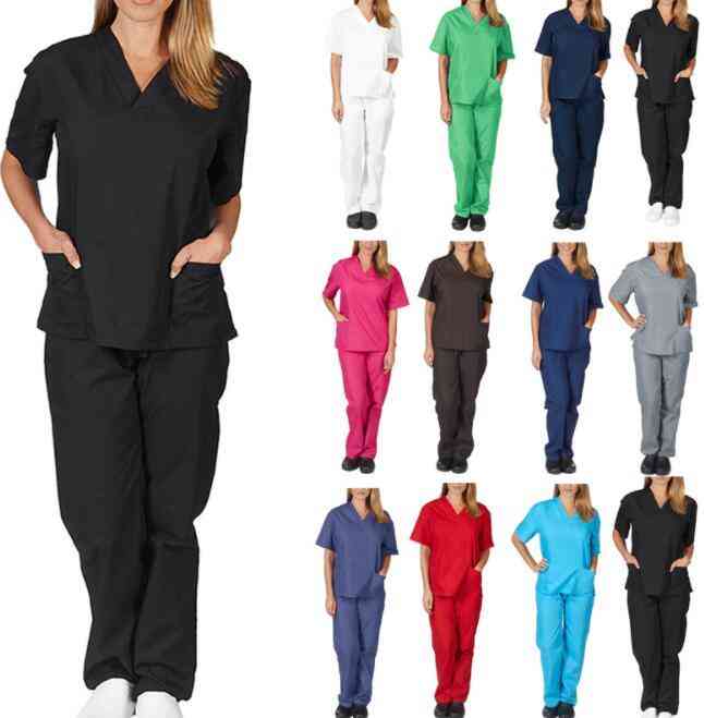 

Wholesale Customized Womens Sets Top Nurse Uniform New Solid Color Pocket V-neck Nursing Work Y1028, Appointed color contact us