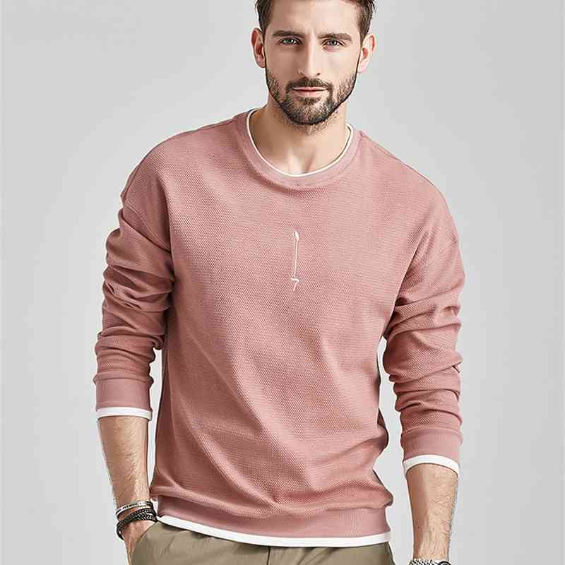 

2021 Autumn New Round Neck Long Sleeve T-shirt Men's Top Spring and Autumn Bottoming Shirt Trend Plush T-shirt Autumn Sweater, White;black