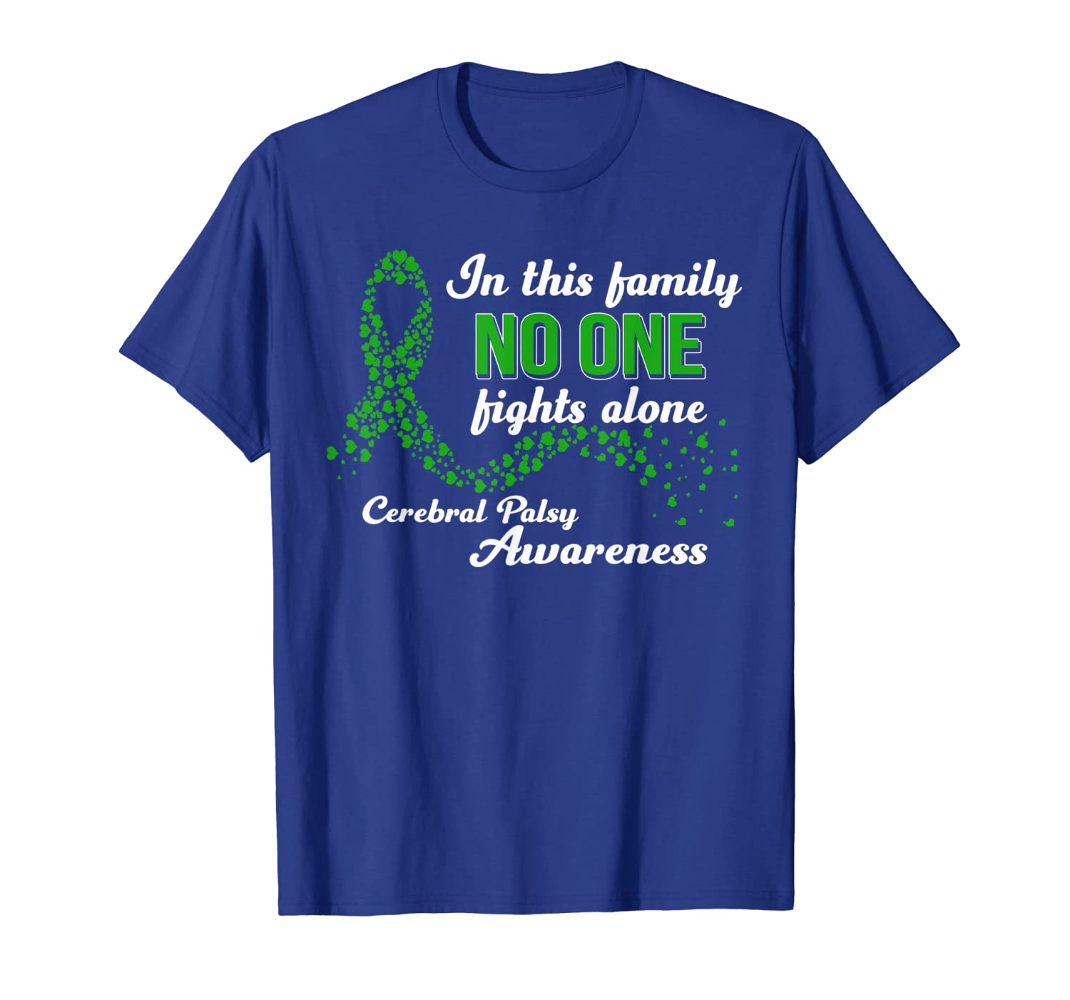 

family no one fights alone cerebral palsy awareness t shirt, White;black