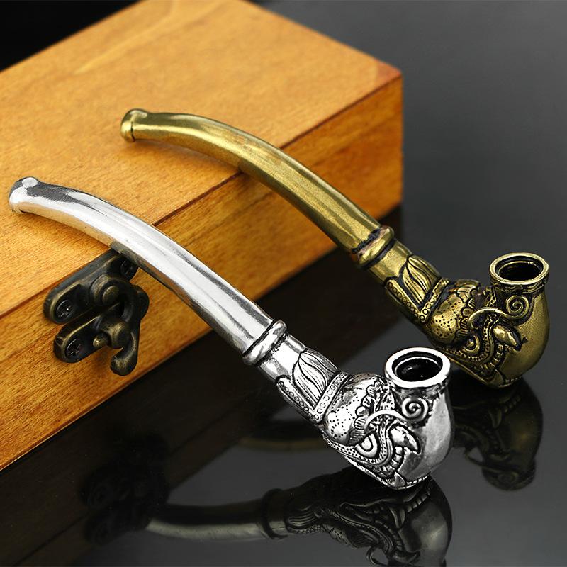

Antique Play Retro Thai Silver Pipe Handmade Pure Brass Vintage Tobacco Men's Curved Dry Smoke Filter Smoking Pipes
