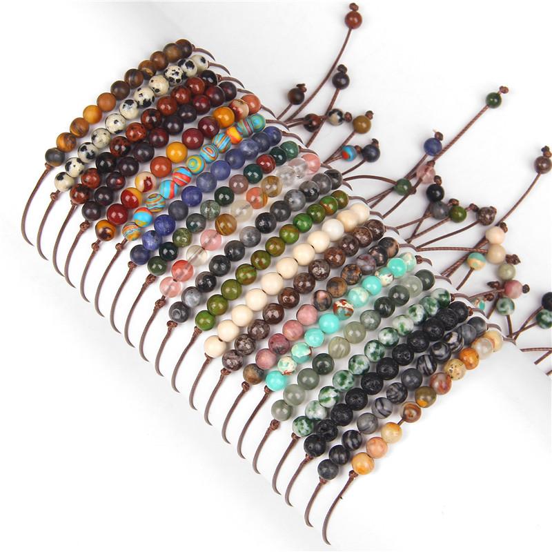

Beaded, Strands 4mm Mini Beads Bracelet Natural Stone Braided Bracelets For Women Men Adjustable Rope Labradorite Jaspers Agates Bangle Jewe