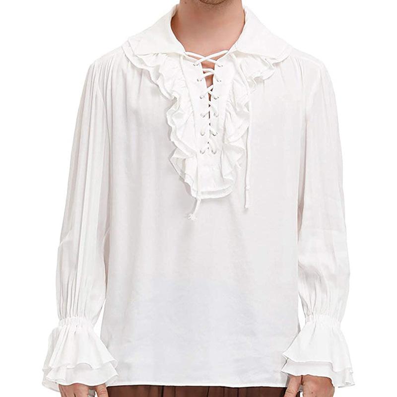 

Men' Casual Shirts Mens Pirate Medieval Men Ruffle Steampunk Gothic Costume Cosplay Renaissance Victorian Shirt Viking Tops Camisa Masculin, White