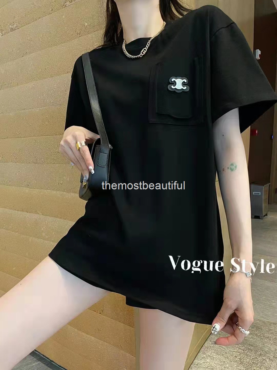 

Women's T-Shirt CE family Arc de Triomphe niche design simple and versatile short sleeve T-shirt women's summer casual loose top, Black