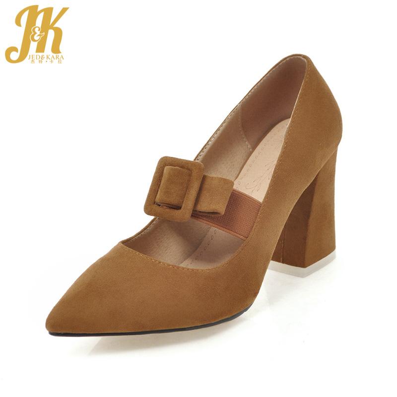 

Dress Shoes JK Big Size 32-46 High Heels Ladies Pumps Flock Pointed Toe Hoof Buckle Footwear Spring Fashion Handmade Women, Black