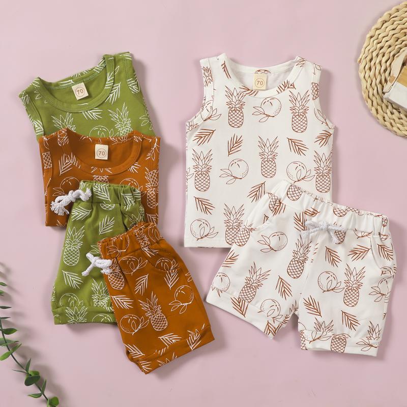 

Clothing Sets Children Casual 2Pcs Clothes Suits Pineapple Printed Sleeveless Tops Vest And Short Pants Toddler Baby Boys Girls Outwear Set, White