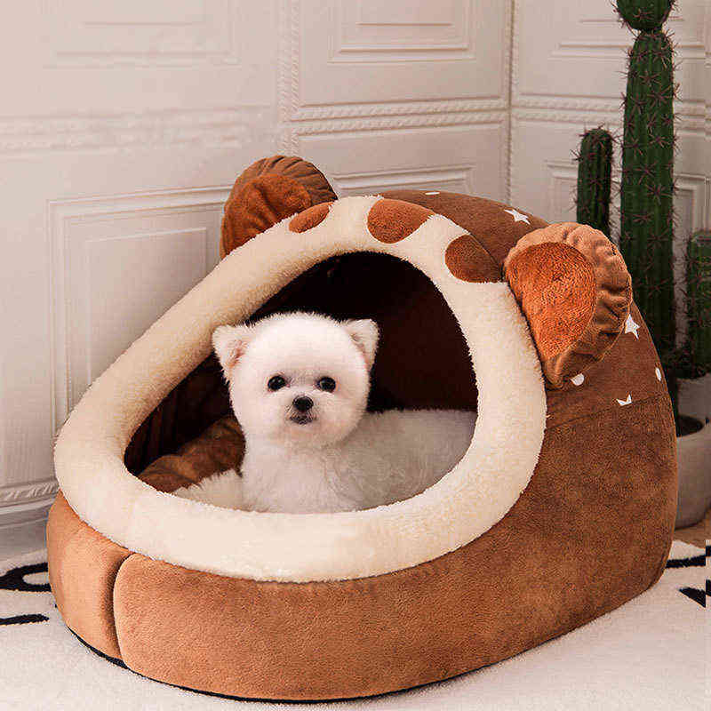 

Winter Dog Bed Self-Warming Puppy House Cozy Cat Sleeping Tent Cave Beds Indoor Kitten Nest Kennel Hut for Small Medium Dog Cats 211218, Black