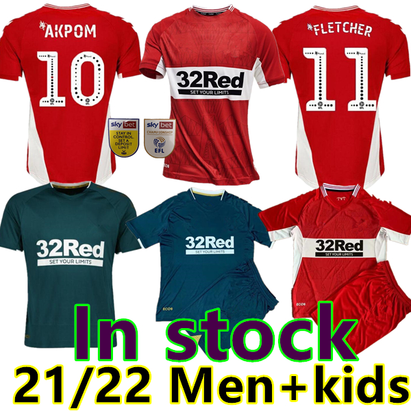 

2021 2022 MIDDLESBROUGH soccer jerseys Ashley Michael Fletcher FLINT WING ASSOMBALONGA AKPOM 21 22 home red away blue Men+Kids Kits sock Full sets football shirts, 21/22 away