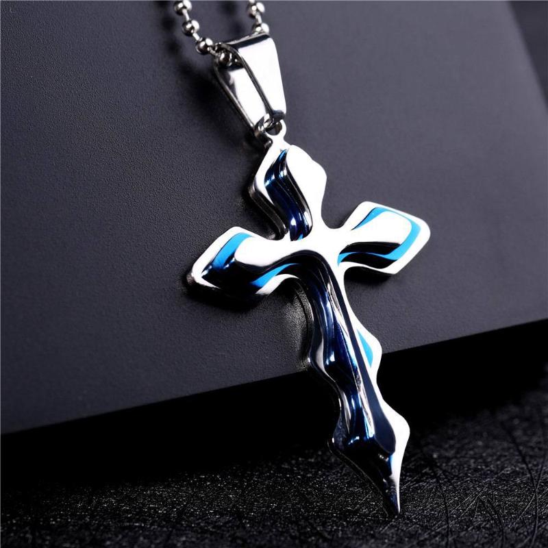 Pendant Necklaces Fashion Necklace Men Creative Three-tiered Cross 60cm Beads Chain Jewelry Gifts For-image-708514002