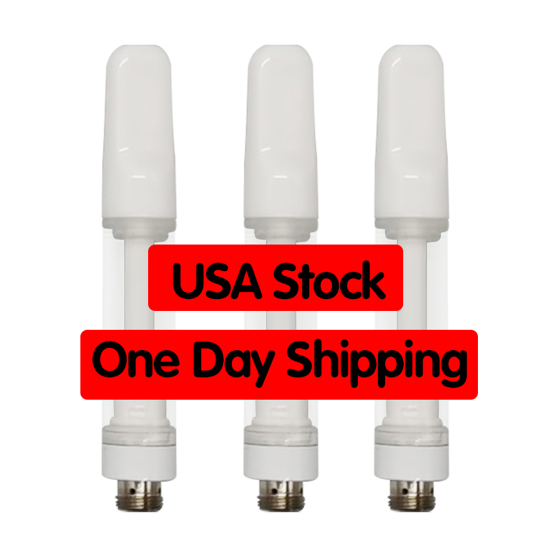 

USA Stock Full Ceramic Vape Cartridges Atomizer No Heavy Metal Empty Carts Food Grade Material Snap On White Black Mouthpiece E Cigarettes Pen
