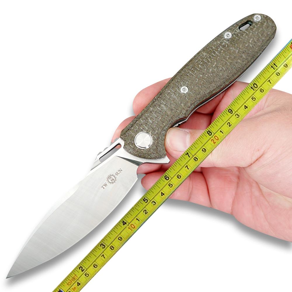 

Twosun Camping D2 Linen Micarta Flipper Pocket Folder Knife TS162-Linen