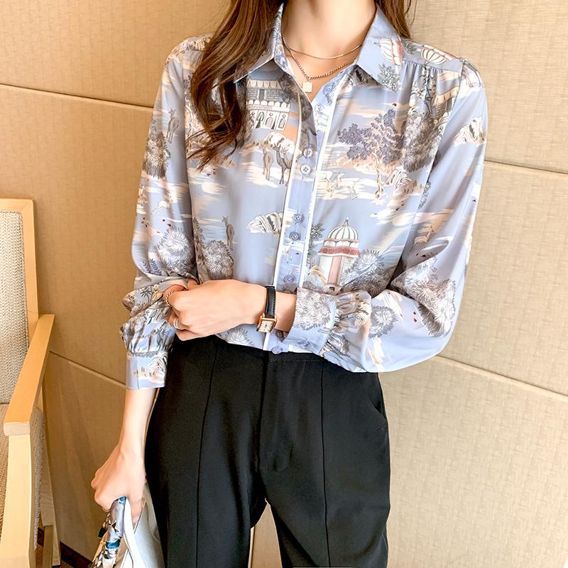 

Women' Blouses & Shirts Printed Chiffon Shirt Long Sleeve Spring 2021 Tops Slim Woman Casual Loose Clothing, Mixed