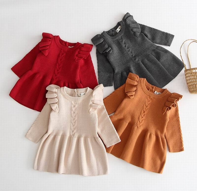

Girl's Dresses Sweater Baby Girl Knitting Spring Autumn Long Sleeve Sweet for Kids Clothes 0-4T E91003 R0U1, Wine red