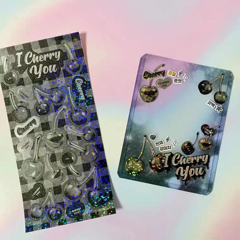 

Gift Wrap Cute Black Cherry Laser Sticker DIY Scrapbooking Journal Collage Phone Diary Star Chaser Happy Plan Decoration