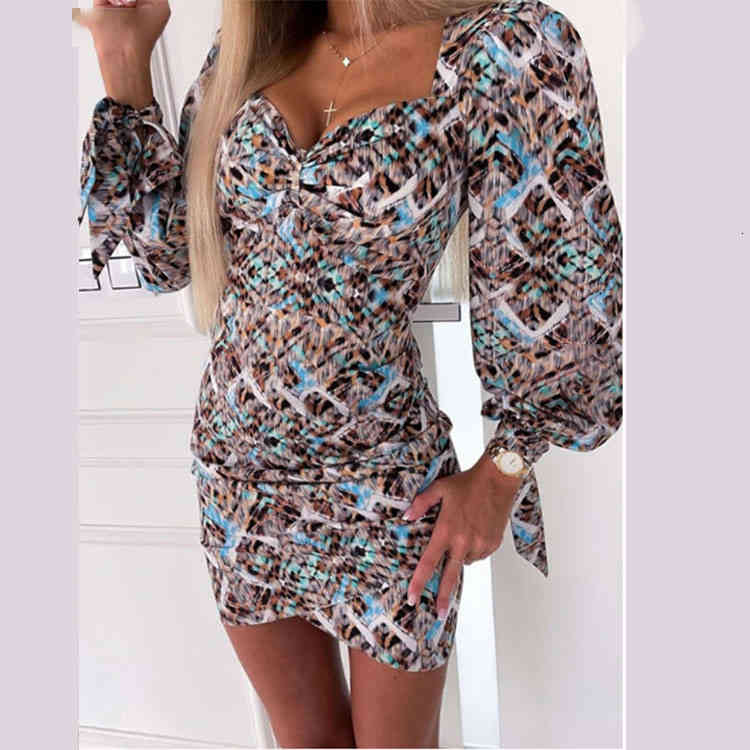 

Print Autumn Long Sleeve V-neck Women Night Club Party Dresses Skinny Slim Fit Elegant Bodycon Casual Mini Dress Clothes, Black;gray