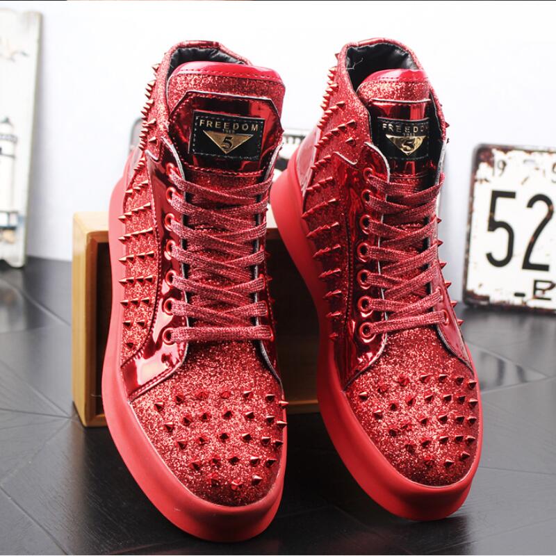 

New Luxury Mens red Casual Comfort Shoes High Top Lace Up Man black Trending Leisure Shoes Flat Platform chaussures b6