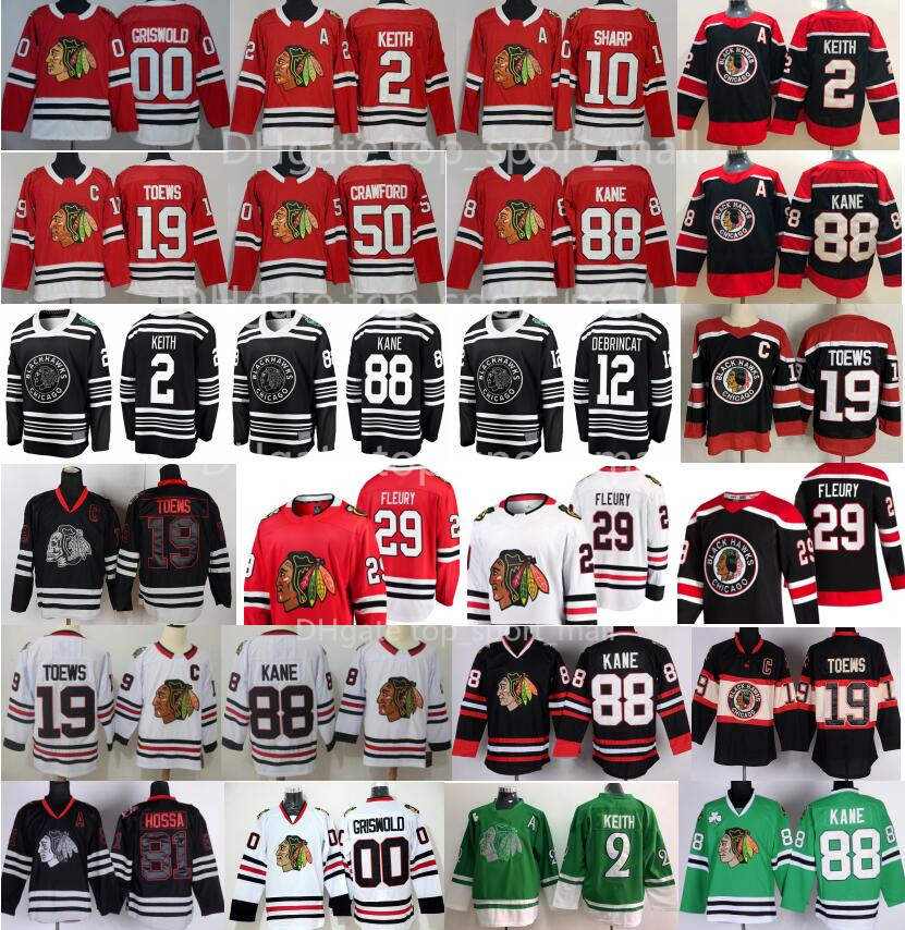 

Reverse Retro Chicago Blackhawks Jersey Hockey 29 Marc-Andre Fleury 2 Duncan Keith 19 Jonathan Toews Patrick Kane Crawford Alex DeBrincat Kirby Dach Clark Griswold, Men skull
