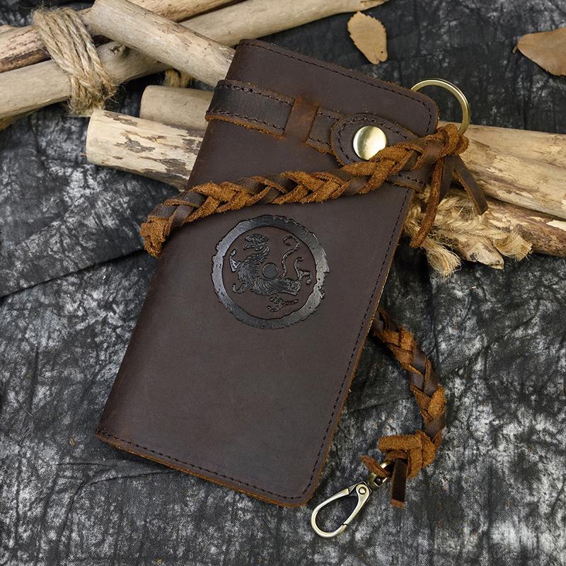 

Wallets MAHEU Men Women Genuine Leather Braided Long Purse Bifold Wallet Weaving Sling Cash Card Phone Retro, Design 2 light brown