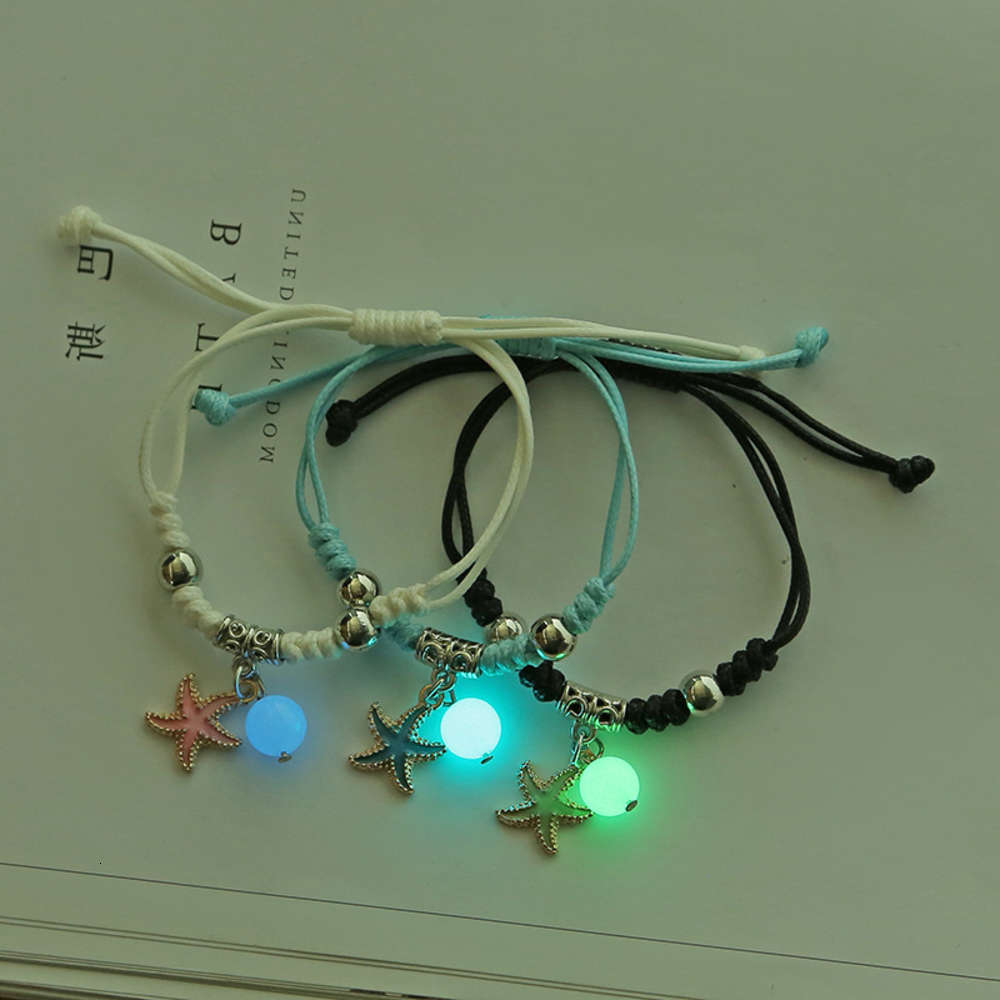 

Glow in the dark Bracelet female friendship Korean fashion luminescent couple student friend gift leather rope, Golden;silver