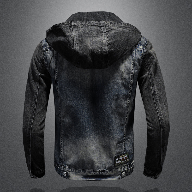 

Fashion Hooded Denim Jacket Man Clothe Casual Jeans Coat Slim Motorcycle Overcoat Tops Streetwear Hip Hop Outerwear Korean Style Larger Size Blue 4XL 5XL, Retro color