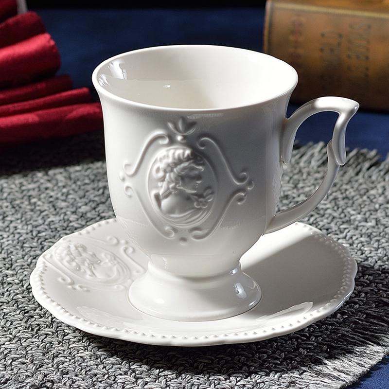 

Cups & Saucers Porcelain Sculpture Coffee Cup Relief Arts Personalized Western Plates Sets Retro Xicara De Cha Porcelana Tea BS50BD