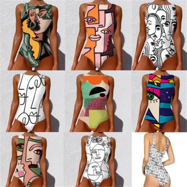 

New Hot Style One-Piece Swimsuit With American Abstract Cute Print Personalized Swimsuit With Backless Sexy In Stock, Black