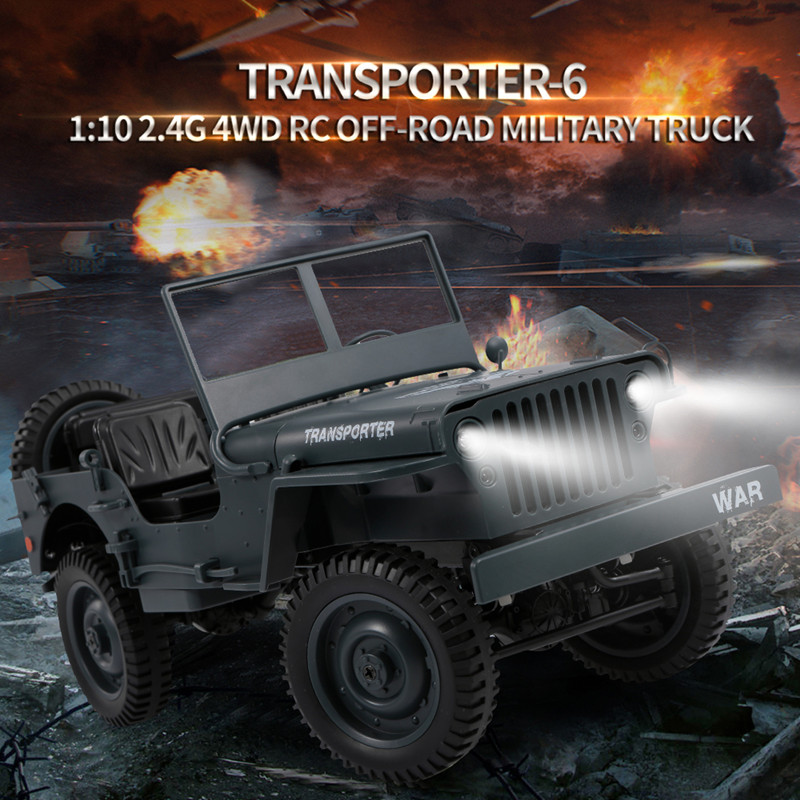 

Electric Off Road Climbing Remote Control RC Millitary Truck 2.4G 4WD Car Convertible With Flash Light Effect Transporter RTR
