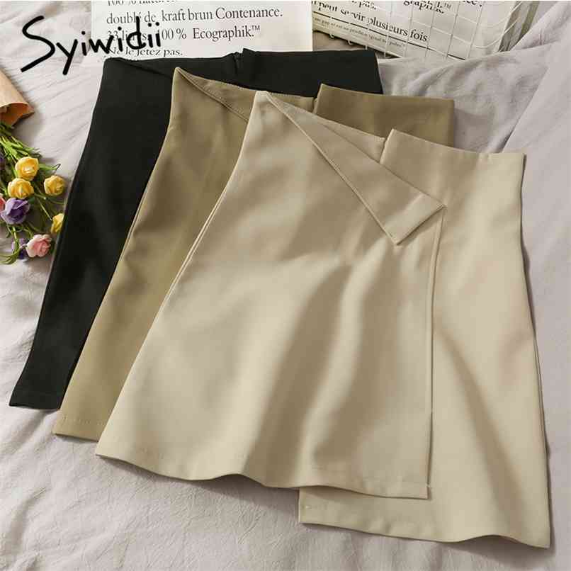 

Irregular Skirt for Women High Waist Zipper Casual A-Line Solid Black Spring Summer Korean Fashion Mini Skirts 210607