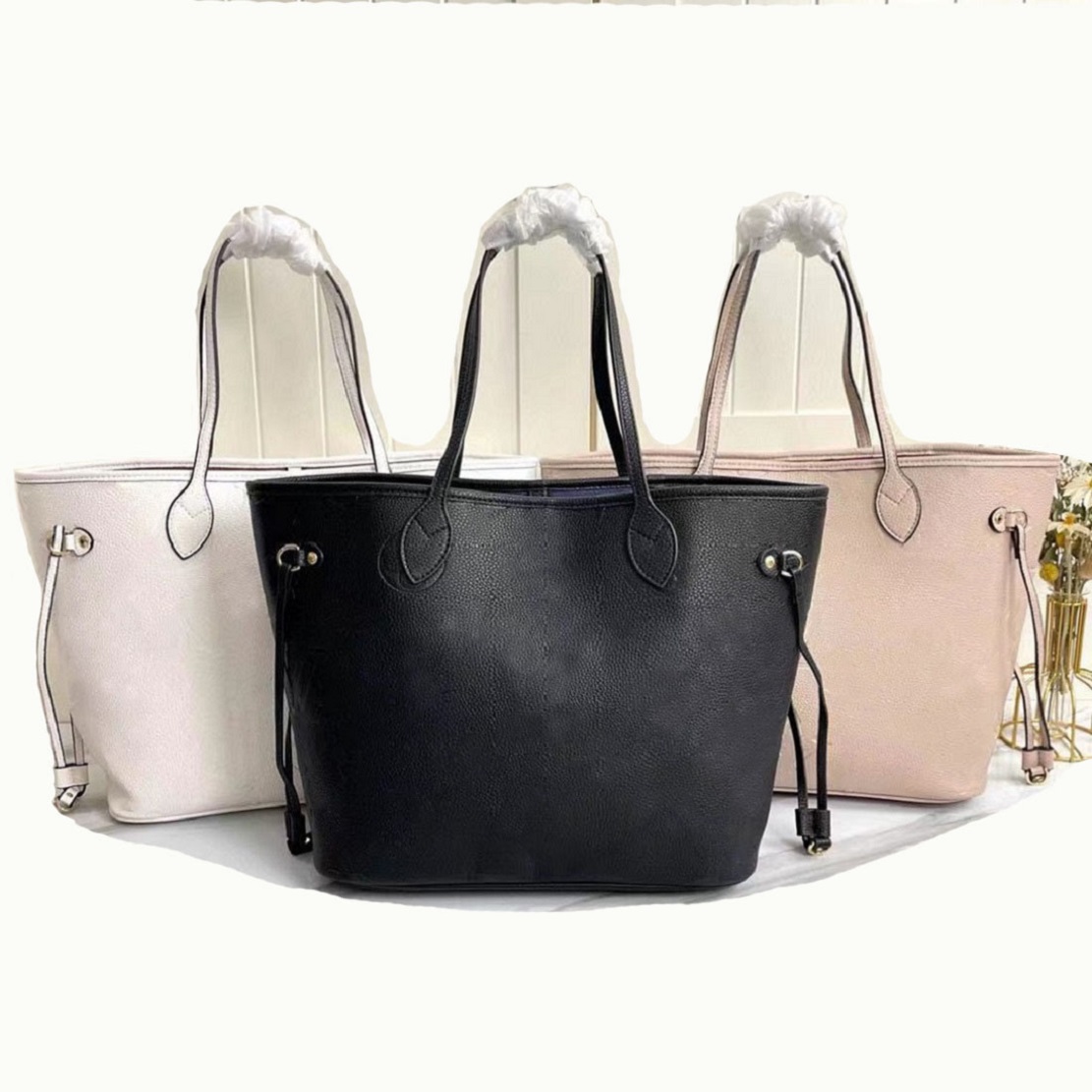 

Fashion high quality luxury designer totes purses Never fulls Mm size women handbags brand classic style genuine leather handbag shoulder bags mini bag free ship, White #45686