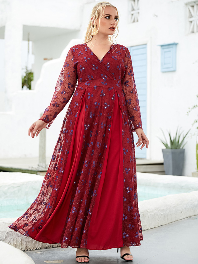 

Ramadan Eid Mubarak Maxi Dresses For Women Red Lace Abaya Dubai Turkey Islam Muslim Fashion Long Dress Caftan Robe Longue Femme