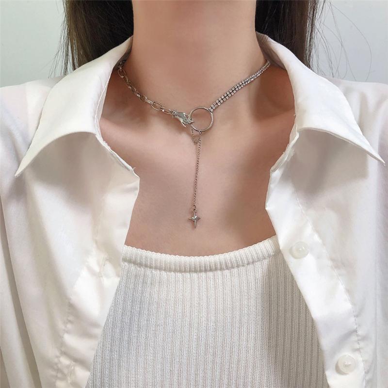 

Chains Hiphop Rock Hand Holding Circle Diamonds Cross Mens Necklace Women's Choker Necklaces Stainless Steel Jewellery