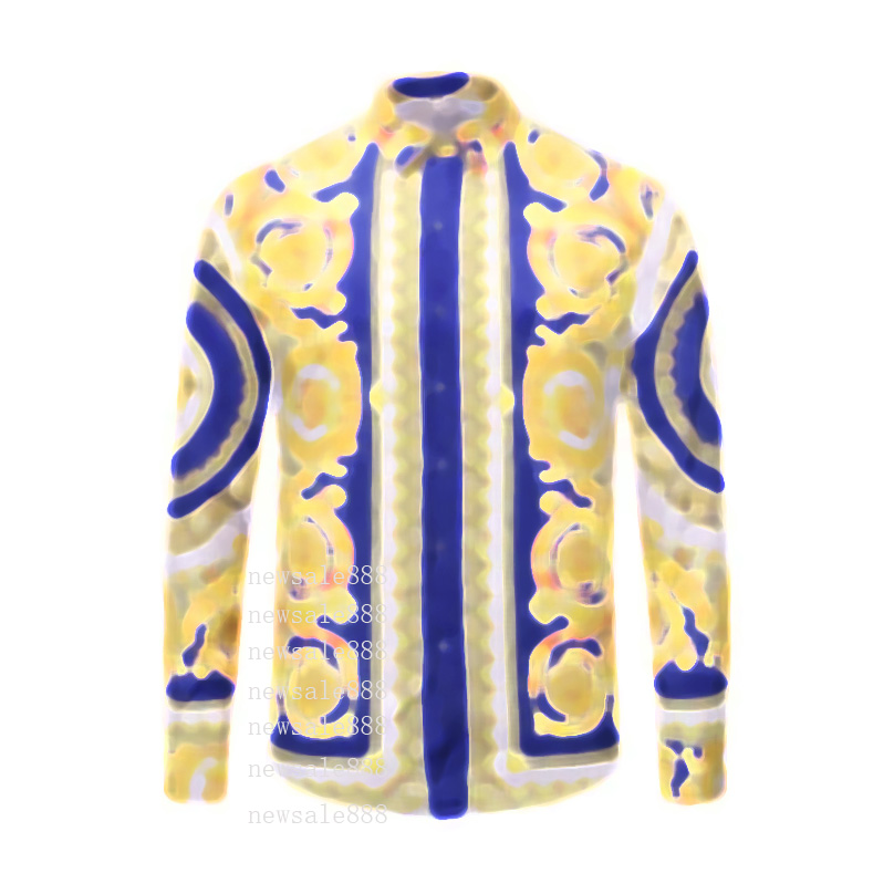 

2021 Men's Casual Shirt's Luxury Fashion Men Dress Shirts Gold Floral Print Mens Cotton Silk Slim Fit Long sleeve Shirt Clothing size M, 01