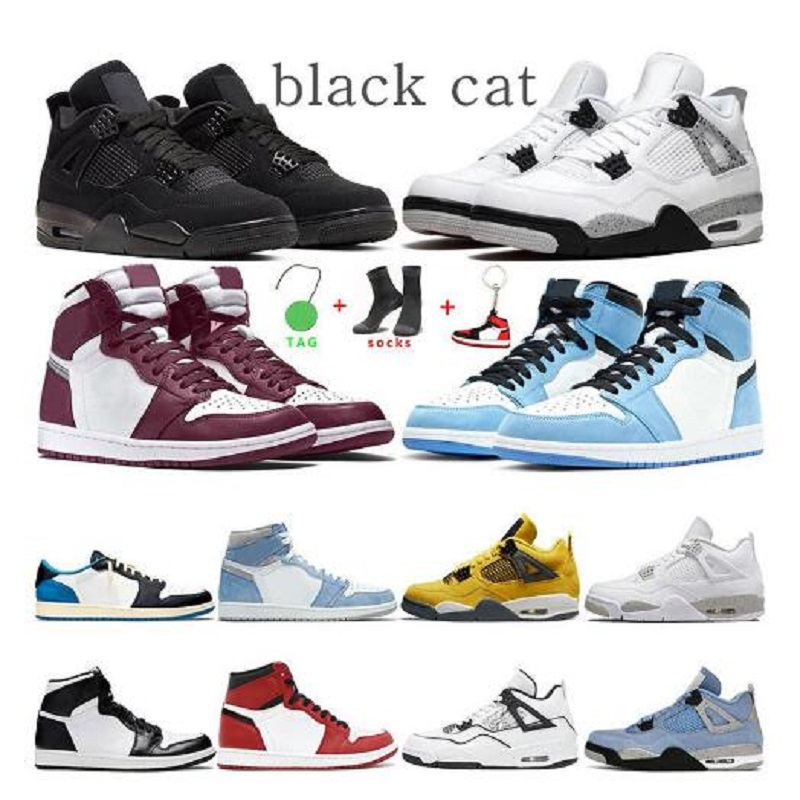 

men basketball shoes 1s University Blue Dark Mocha Hyper Royal Bordeaux 4s black cat white cement Oreo women mens sports sneakers trainers fashion outdoor size 5.5-13, Color 3