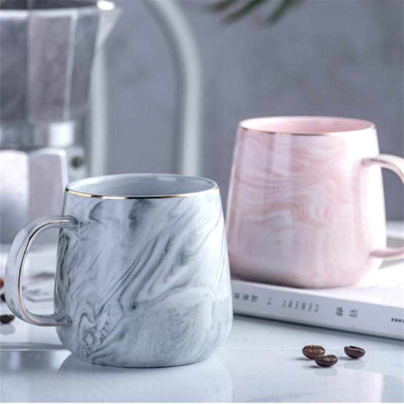 

Mugs Europe Milk Coffee Marble Gold Inlay Mug Breakfast Office Home Drinkware Tea Cup For Lover's Gifts, Pink