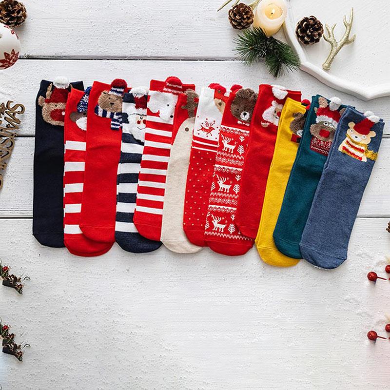 

Christmas Decorations Lovely Men Women's Socks Cute Cartoon Print Cotton Crew Winter Holiday Gifts Xmas Stockings Gift Holders Box