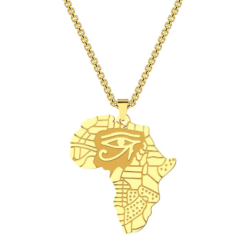 

Pendant Necklaces Kinitial Egyptian Gods Power Eye Necklace Of Horus Africa Map Stainless Steel Clavicle Chain For Man Woman Gift