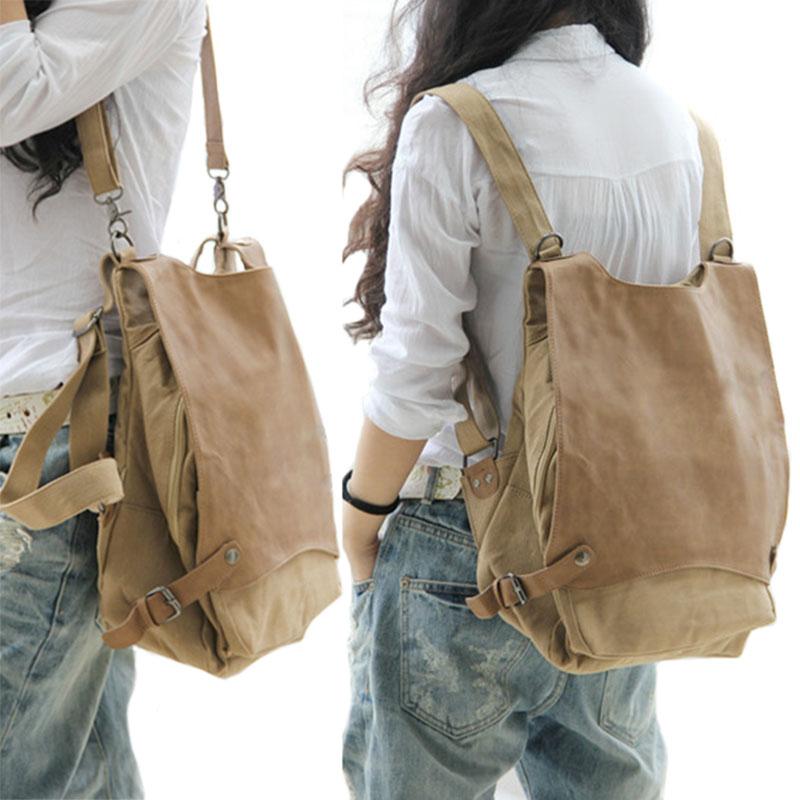 

Backpack 2021 Unisex Canvas Shoulder Bag+Backpack School Bag Men's Travel Bags Laptop College Student Rucksack Mochilas Feminina, Brown
