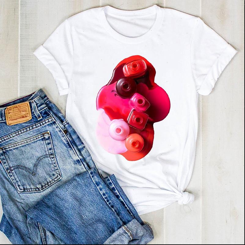 

fashion cute printed graphic women t shirts 3d finger nail paint colortee shirt ladies clothes, White