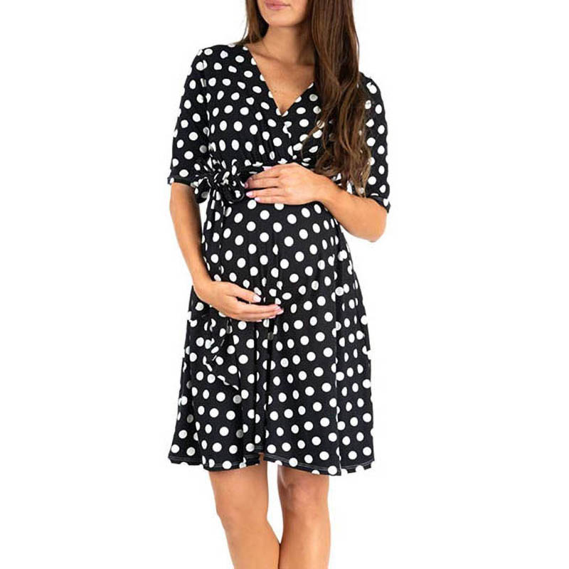 

Pregnant Maternity Dresses Summer Women Polka Dot Print Maternity Dress Pregnant Clothes Short Sleeve Dress Pregnancy Dress, Type 7