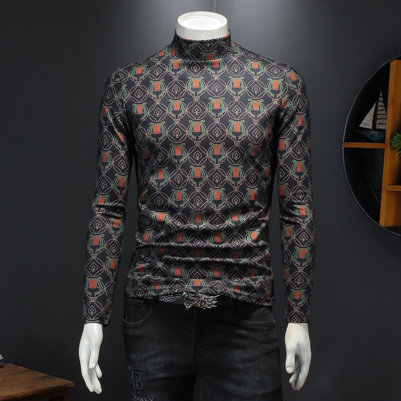 

2023 new tops spring and autumn long-sleeved printed t-shirt men's cotton trend slim round neck gold velvet letter printing elastic bottoming shirt, Extra amount