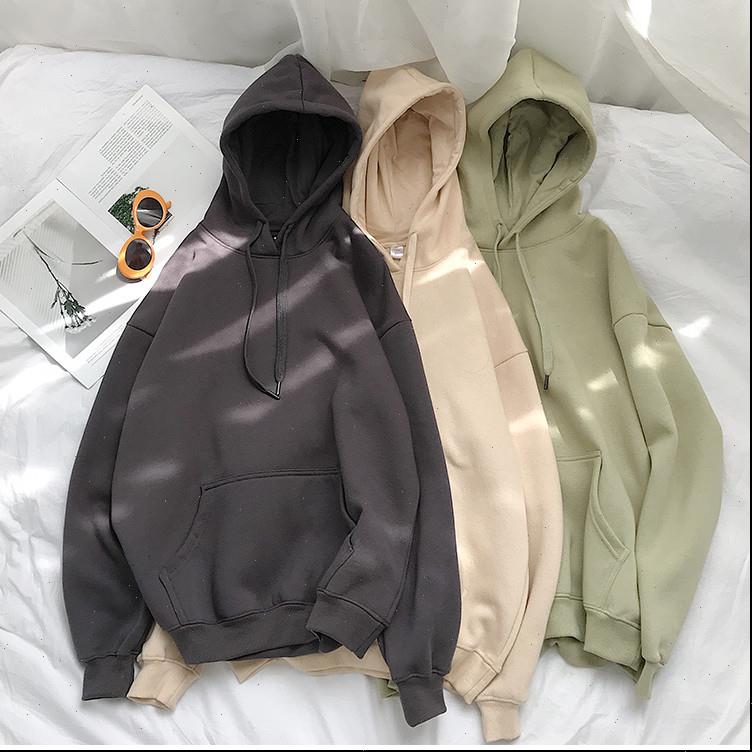 

cotton 12 colors oversized clothes womens hoodie solid hooded thicken warm fashion korean style, Black