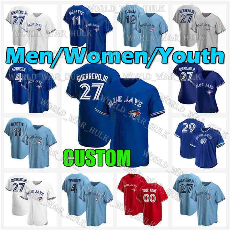 

Men Youth Women 27 Vladimir Guerrero Jr. Jerseys Custom Toronto 11 Bo Bichette Blue 4 George Springer Cavan Biggio Joe Carter Baseball, Blue;black