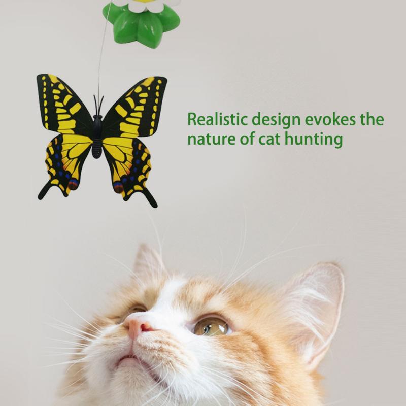 

Cat Toys Electric Teasing Stick Simulated Butterfly Flower Pet Teaser Automatic Rotating Funny Wand Toy Supplies Random