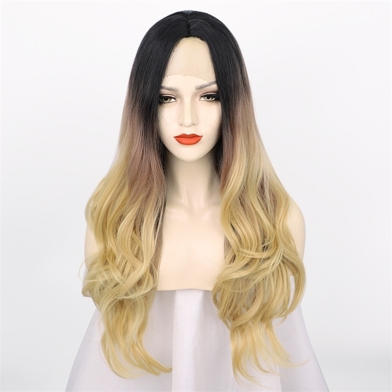 

gradient medium long female curly hair chemical fiber headset