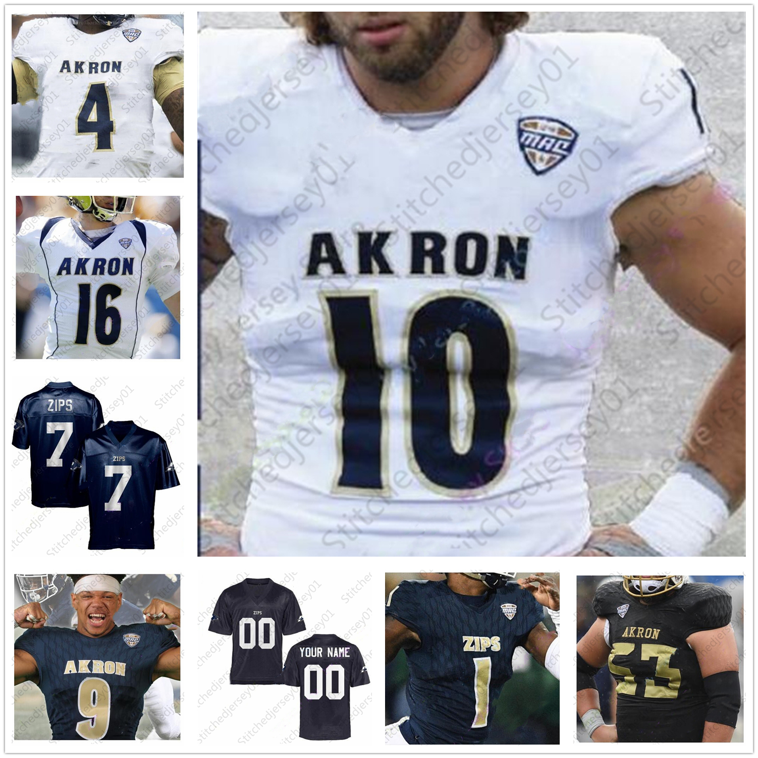 

Akron Zips Football Jersey NCAA College Jason Taylor Kato Nelson Nate Stewart Jeremiah Knight Dustin Burkhart Zach Gibson Brandon Lee WOMEN MEN, Blue