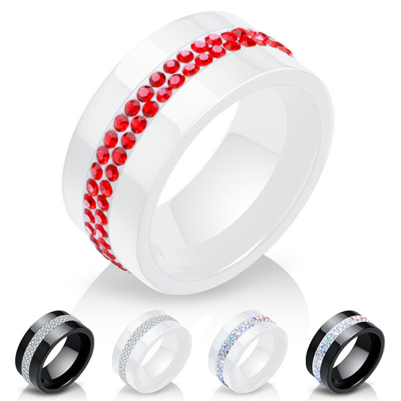 

Ceramic Ring for Women Clear Crystal Jewelry Fashion Engagement Wedding Rings