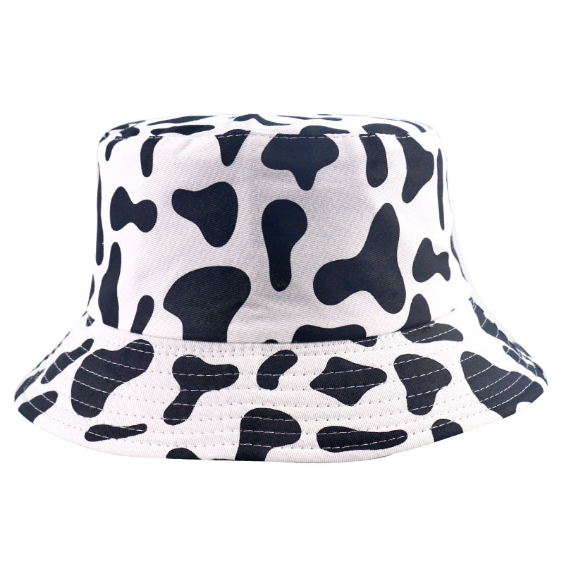 

European and American Ins New Creative Pink and White Cows Pattern Bucket Hat Outdoor All-Matching Travel Casual Sun Hat Fashion Busket Hat, Black