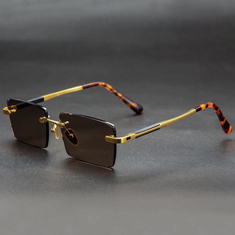 

Sunglasses Luxury Rimless Brand Man Woman Acetate Metal Frame Natural Crystal Stone Rectangle Sun Glasses Top Quality