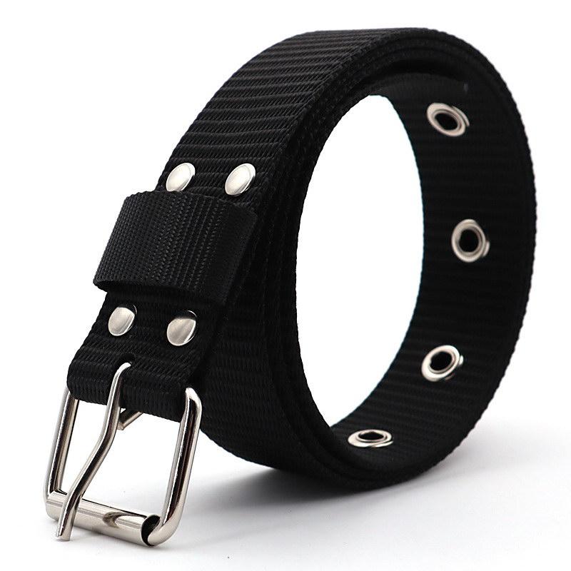 

Belts Unisex PIN Buckle Nylon Center Bar Outdoor Leisure Sport Younger Men Jeans Accessories Rivet 3.2cm Width Strap ERRFC, Black