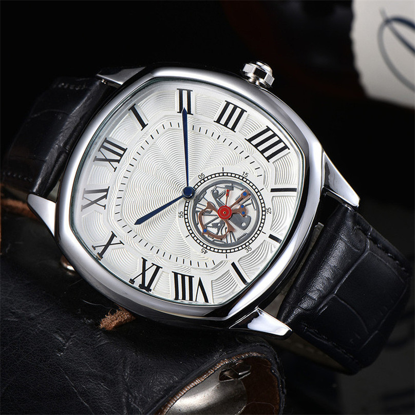 

4-watch men montre de luxe business designer simple Roman numeral dial fashion quartz movement leather strap sports military, No watch